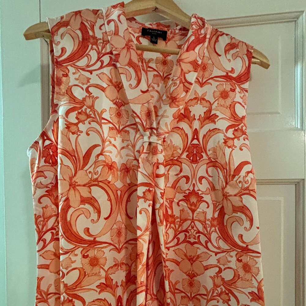 Tahari ASL Sailor Sleeveless Drape Front Floral Blouse - Size L NWT